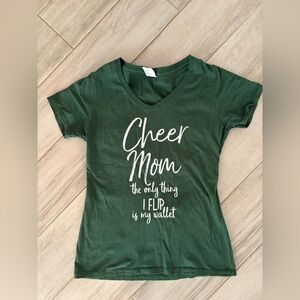Green "Cheer Mom The only thing I flip is my wallet" Short Sleeve Top